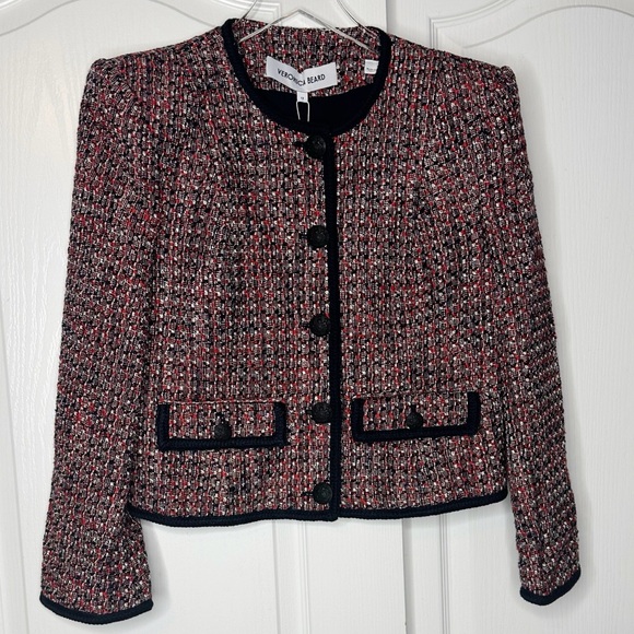 NWT Veronica Beard Ceres Metallic Cotton Blend Tweed Jacket in Size 12 Red /Navy - Picture 5 of 16